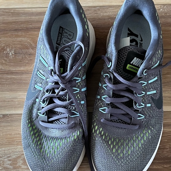 Nike size 7 woman’s running shoes grey with baby blue and neon green - Picture 1 of 5